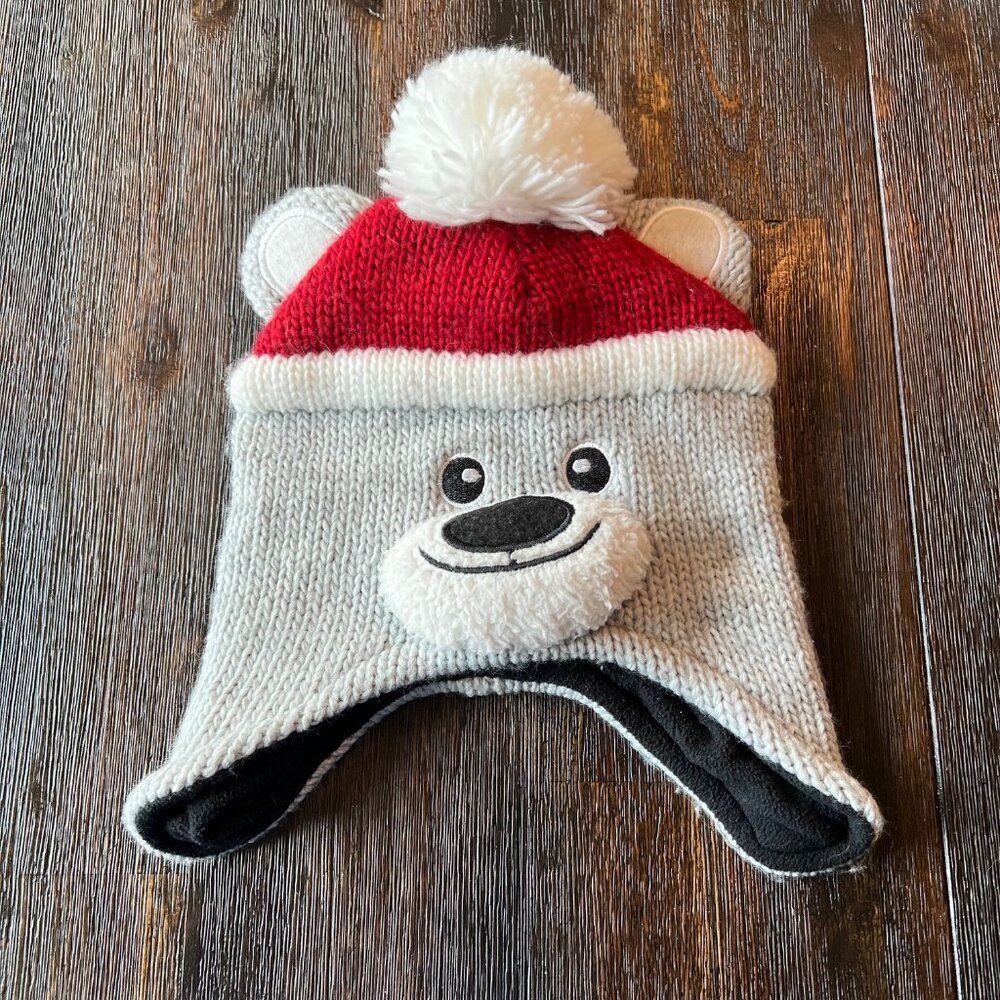 The Children’s Place Bear With Red Hat & White Pom Pom Winter Hat Large L 4T 5T